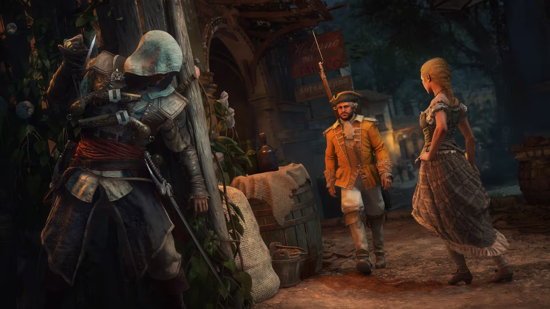 Edward Kenway empunha suas espadas a bordo do gralha no remake de Assassin's Creed Black Flag