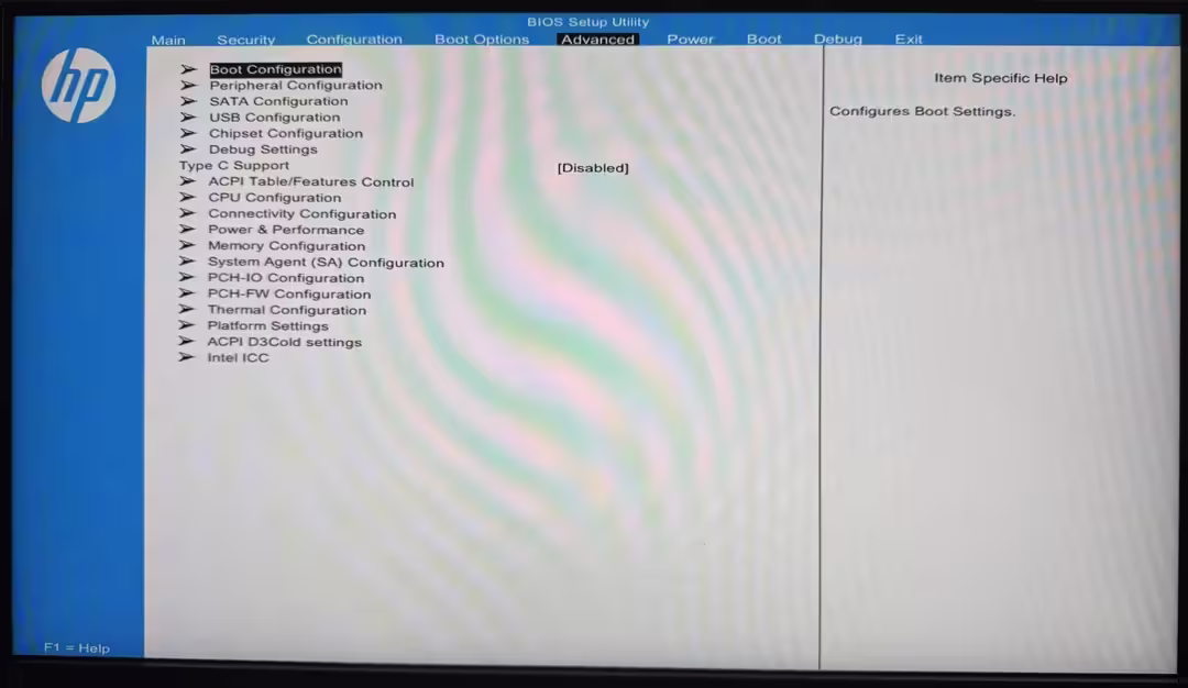 Tela da BIOS de um notebook exibindo menus de configuração avançados liberados